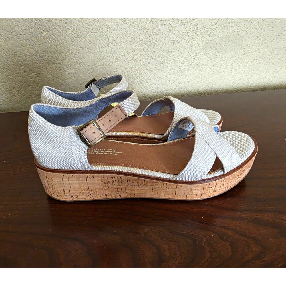 NEW TOMS Harper Natural Yarn Dye Cork Wedge Platform Sandals Women's Size 8.5